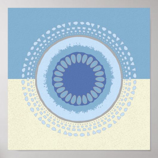 Poster Design circulaire à fleurs bleu et crème Abstrait  (Devant)