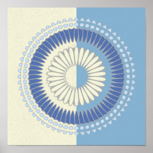 Poster Design circulaire bleu et crème Abstrait
