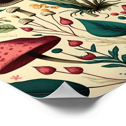 Poster Design classique de champignons et de fleurs haut  (Coin)