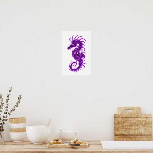 Poster Design complexe de cheval de mer violet sur blanc (Cuisine)