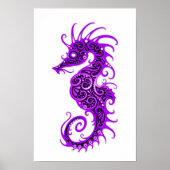 Poster Design complexe de cheval de mer violet sur blanc (Devant)
