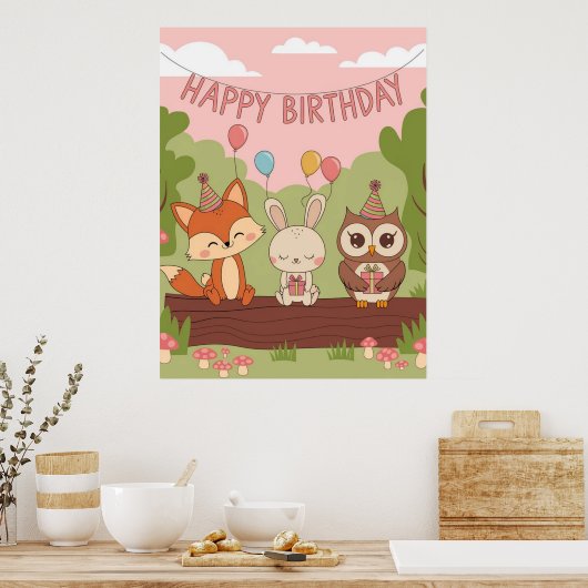 Poster Design d'anniversaire des enfants mignons avec ren (Cuisine)