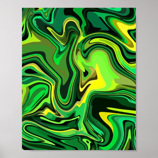 Poster Design d'art Abstrait vert et jaune fluide (Devant)