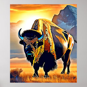 Poster Design d'art Sunset Mountain Bison
