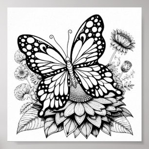 Poster Design de coloration de jardin papillon