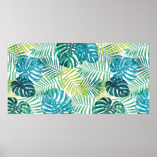 Poster Design de feuilles tropicales avec palme vert/bleu