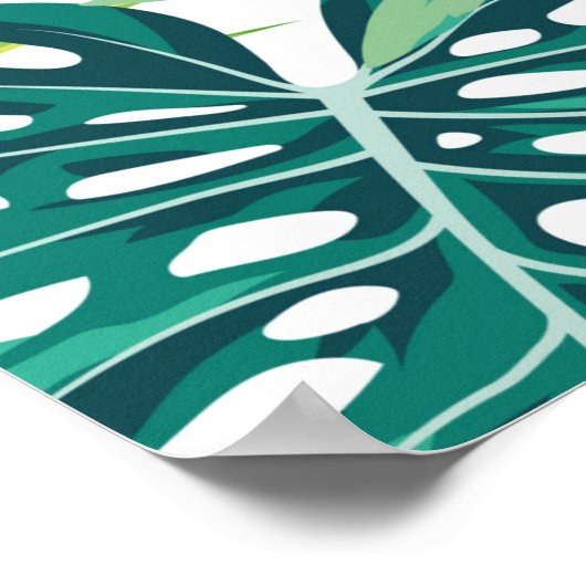 Poster Design de feuilles tropicales avec palme vert/bleu (Coin)