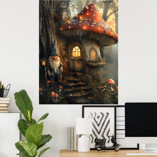 Poster Design de gnome et de champignon (Bureau à domicile)