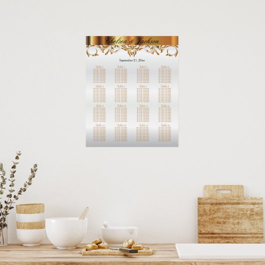 Poster Design d'éléments blanc et or - 16 cartes de siège (Cuisine)