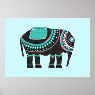 Poster Design d'éléphant orné noir unique, moderne