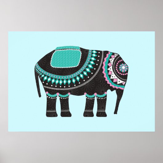Poster Design d'éléphant orné noir unique, moderne (Devant)