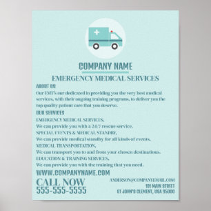 Poster Design élégant Ambulance, EMT, Paramedic Advert