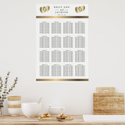 Poster Design élégant Coeurs d'or - 16 Seating Chart (Cuisine)