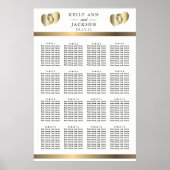 Poster Design élégant Coeurs d'or - 16 Seating Chart (Devant)