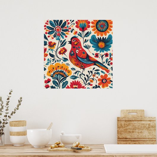 Poster Design élégant d'oiseaux en style folklorique polo (Cuisine)
