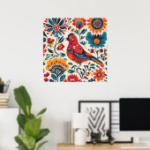Poster Design élégant d'oiseaux en style folklorique polo (Bureau à domicile)