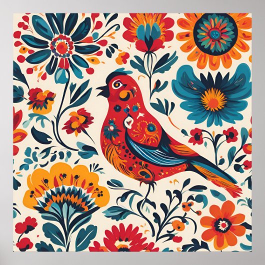 Poster Design élégant d'oiseaux en style folklorique polo (Devant)
