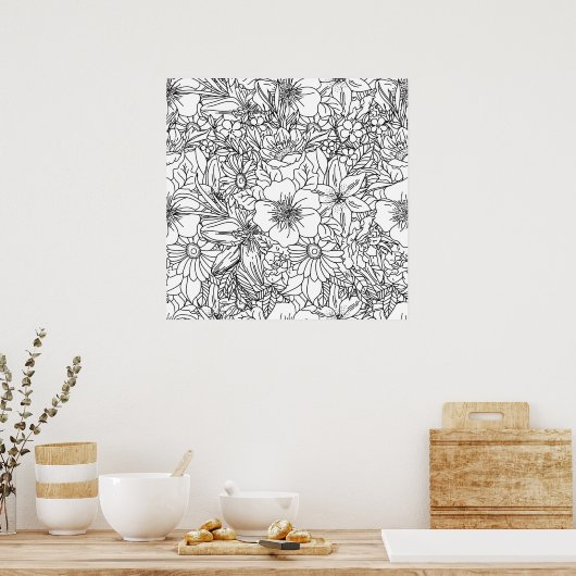 Poster Design élégant Doodé floral à main (Cuisine)