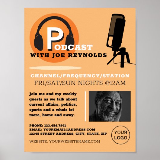 Poster Design élégant, Podcaster, Podcast Publicité (Devant)