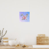Poster Design en aquarelle Tomahawk marteau et fleurs (Cuisine)