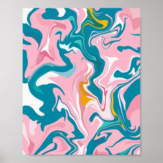 Poster Design en marbre avec rose et Turquoise (Devant)