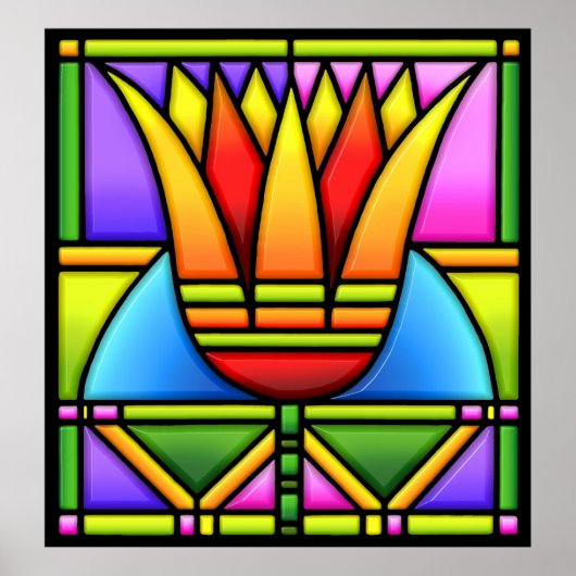 Poster design en verre à tache lotus/tulipe gras (Devant)