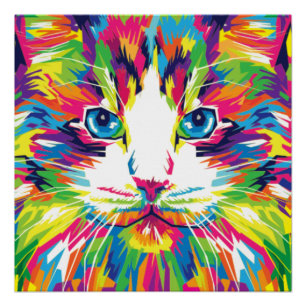 Poster Design Géométrique Prismatique Visage de Chat-3245