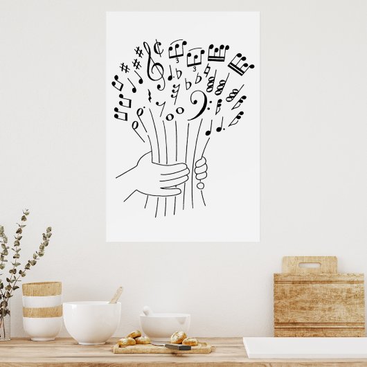 Poster Design graphique : fleurs de notes musicales - (Cuisine)