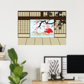 Poster Design japonais - Vue Shoji (Bureau à domicile)