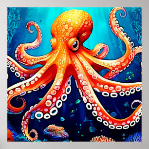 Poster Design lumineux de la pieuvre de mer profonde