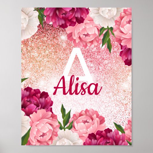 Poster Design monogramme de Parties scintillant florale (Devant)