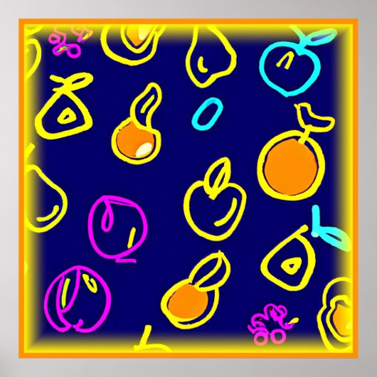 Poster Design Motif dynamique de fruits néons (Devant)