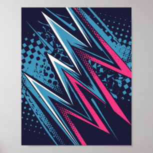 Poster Design Zigzag Abstrait en cyan et rose vif