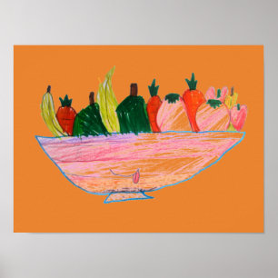 Poster Dessert de fruits drôle dessin animé art