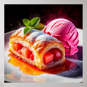 Poster Dessert délicieux en pâte feuilletée avec frambois