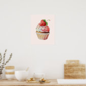 Poster Dessert sucré à la fraise Cupcake (Cuisine)