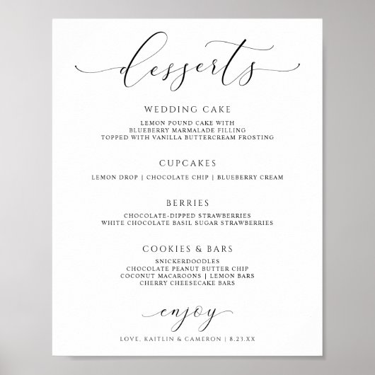 Poster Desserts mariages Menu Signe Élégant Script Luxe (Devant)