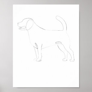 Poster Dessin 1 ligne pour chien debout 1