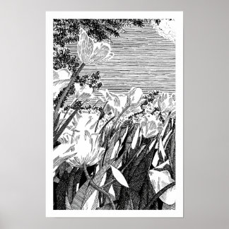 Poster Dessin à la ligne d'art botanique vintage de champ