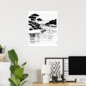 Poster dessin à la main croquis fluvial dans l'art Ukiyo- (Bureau à domicile)
