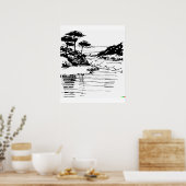 Poster dessin à la main croquis fluvial dans l'art Ukiyo- (Cuisine)