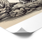 Poster dessin à la main Frog in Ukiyo-E Style (Coin)