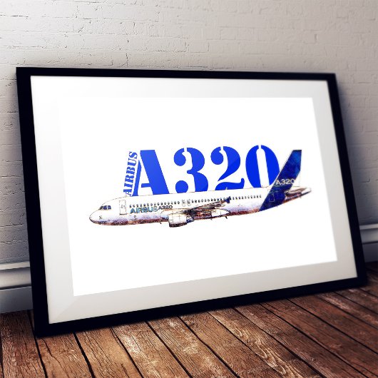 Poster Dessin à l'aquarelle du profil de l'avion Airbus A