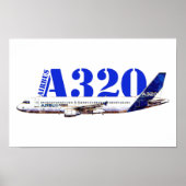 Poster Dessin à l'aquarelle du profil de l'avion Airbus A (Devant)