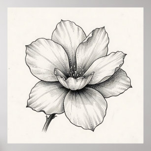 Poster Dessin à l'encre de fleur botanique vintage en lig