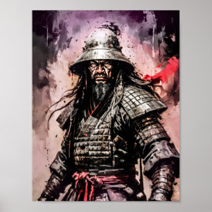 Poster Dessin à l'encre d'un guerrier samouraï ronin