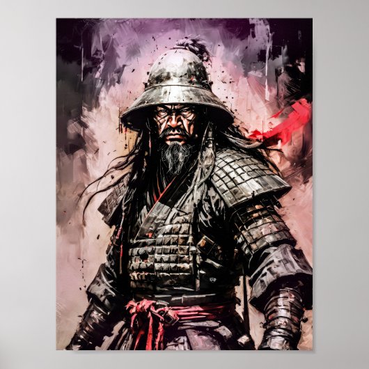 Poster Dessin à l'encre d'un guerrier samouraï ronin (Devant)