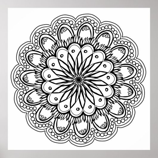 Poster Dessin à main de mandala de fleurs (Devant)
