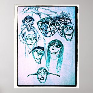 Poster dessin à plusieurs visages
