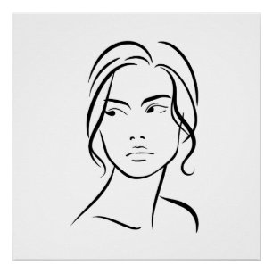 Poster Dessin à visage féminin d'une ligne 4